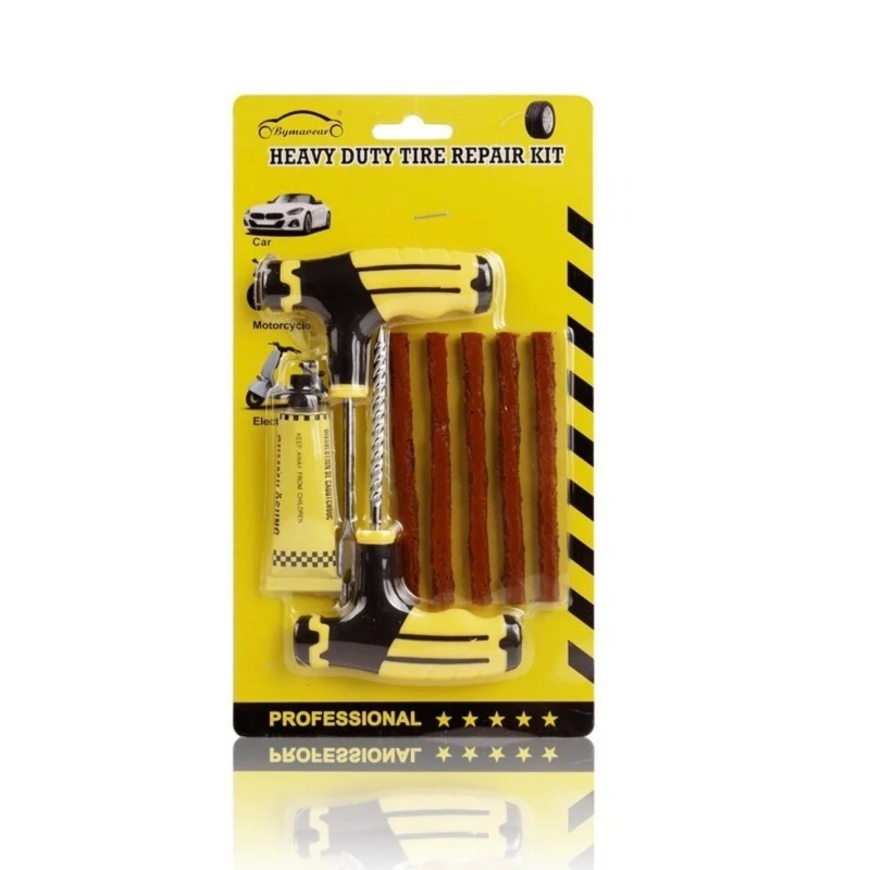 Car Emergency Tool Kit - 車、バイク、電動自転車用緊急タイヤ修理キット - 耐久性のあるパッチング接着剤ストリップを備えたオールインワンタイヤ修理セット