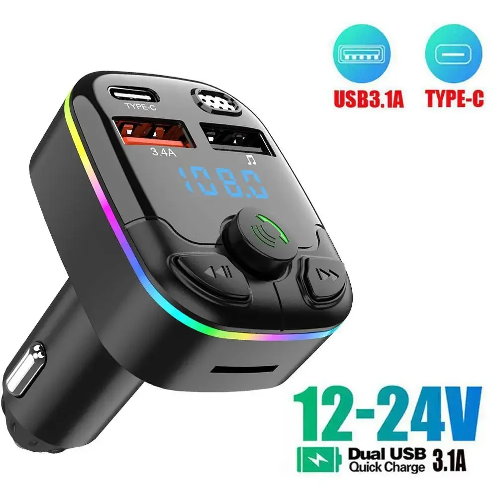 Wireless Car Charger - 車用ワイヤレスFMトランスミッターアダプター デュアルUSBポート充電器 シガーソケット MP3プレーヤーキット ハンズフリー 3.4A急速充電