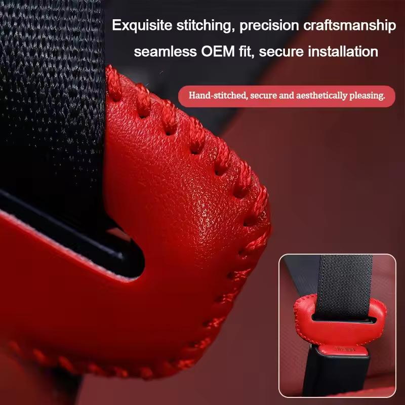 Leather Car Seat Cover - [MS]ユニバーサルレザーカーセーフティシートベルト傷防止カバー 車用シートベルトソケット保護カバー ボタン保護ケース