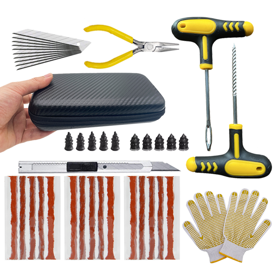 Car Emergency Tool Kit - ユニバーサルチューブレスタイヤ修理キット バイク・車用タイヤパンク修理ツールセット 緊急タイヤ修理ストリップキット