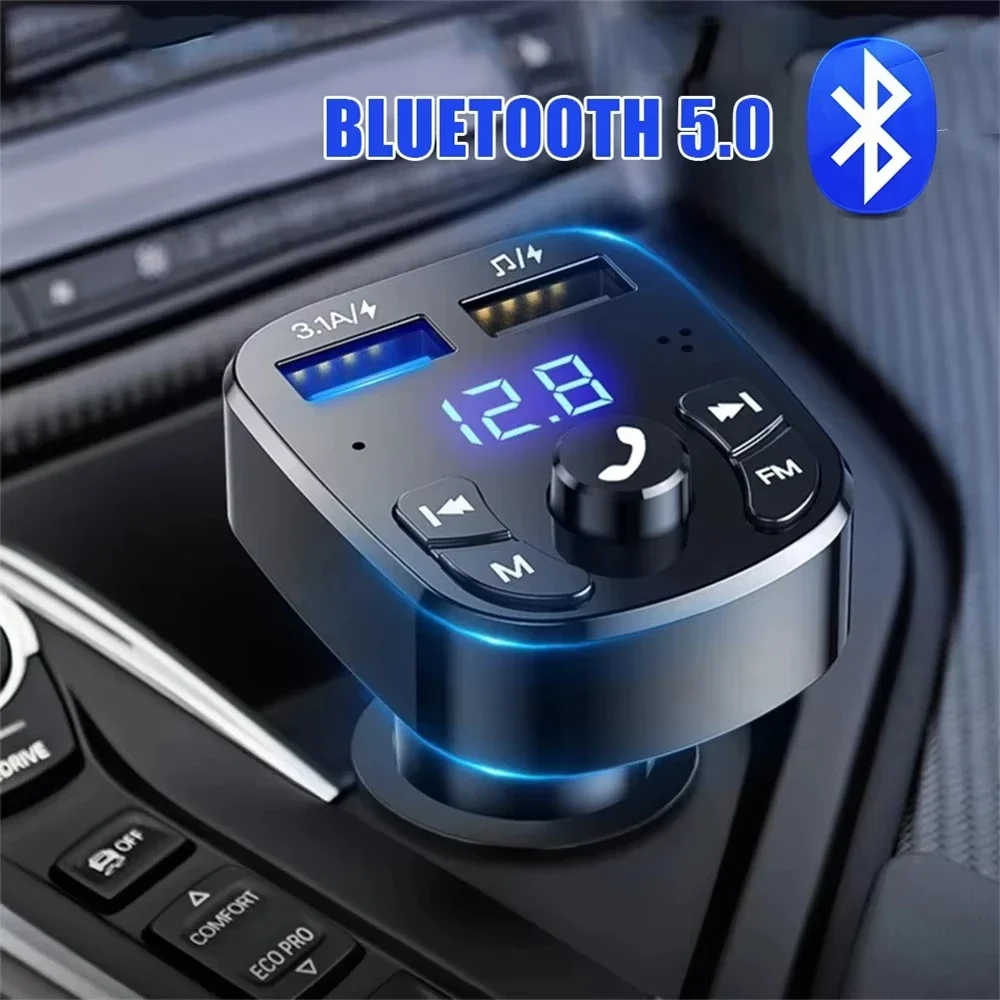 Wireless Car Charger - ハンズフリー車載MP3プレーヤー、FMトランスミッター、ワイヤレスBluetooth 5.0、ノイズリダクションオーディオレシーバー、カーキット、デュアルUSB、急速充電器