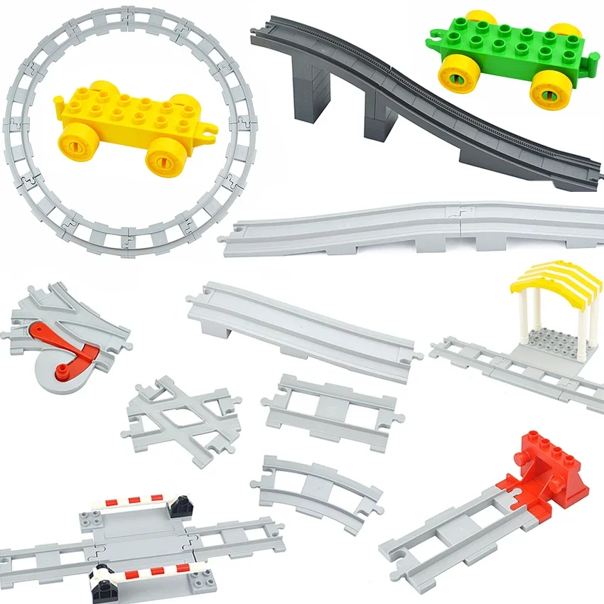 Accessories Car Near - ビッグサイズトラック鉄道レンガ輸送列車車両アクセサリースイッチストレートカーブ上り坂レールビルディングブロック互換デュプロ