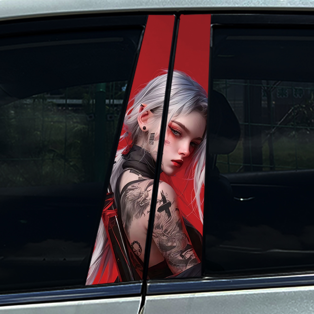 Car Accessories In Tokyo - 4個セット ネオ東京 白髪少女 車 Bピラー ステッカー