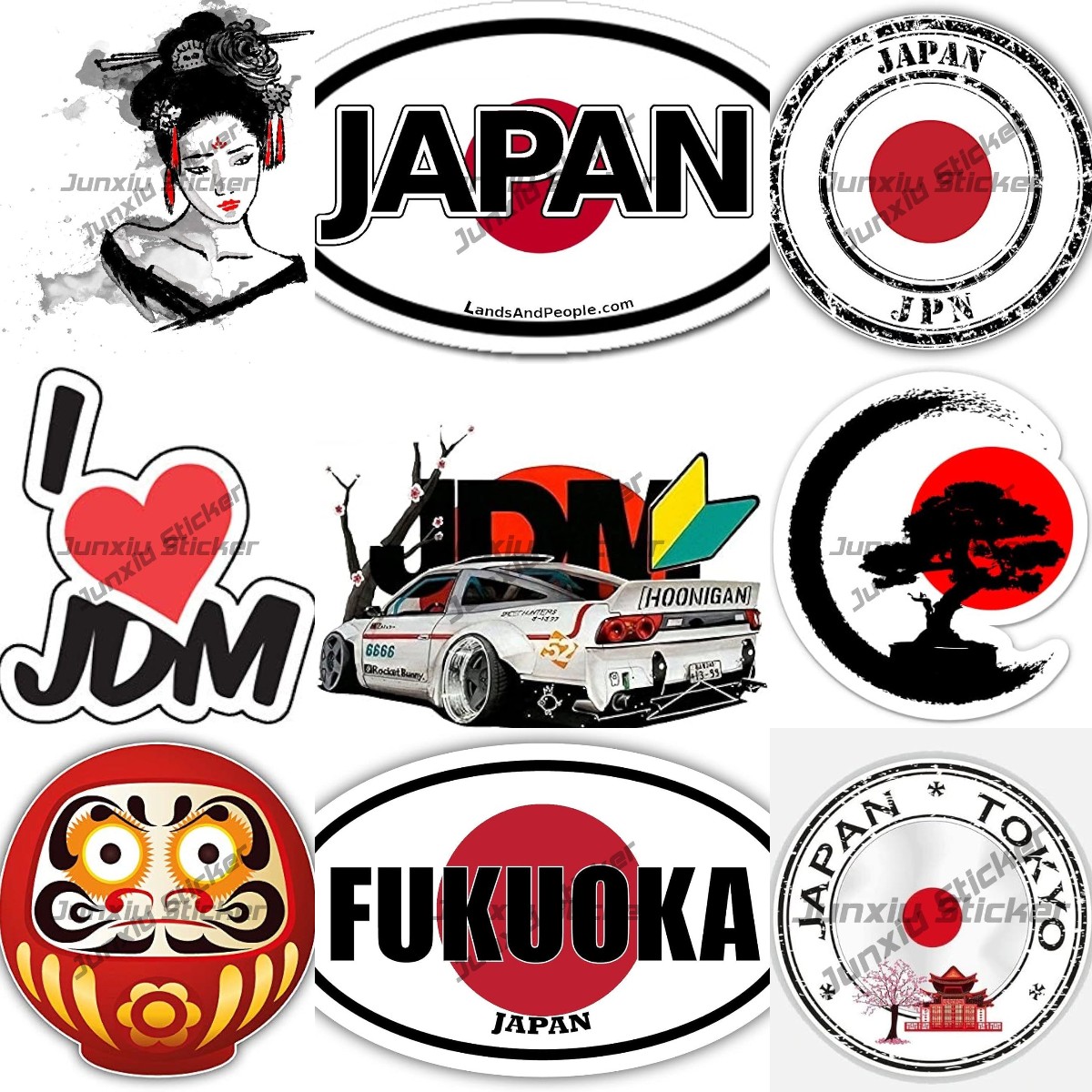 Car Accessories In Tokyo - 日本文化スタンプ丸ステッカー、東京空手、盆栽、日本書道円芸者、ステッカーアクセサリー