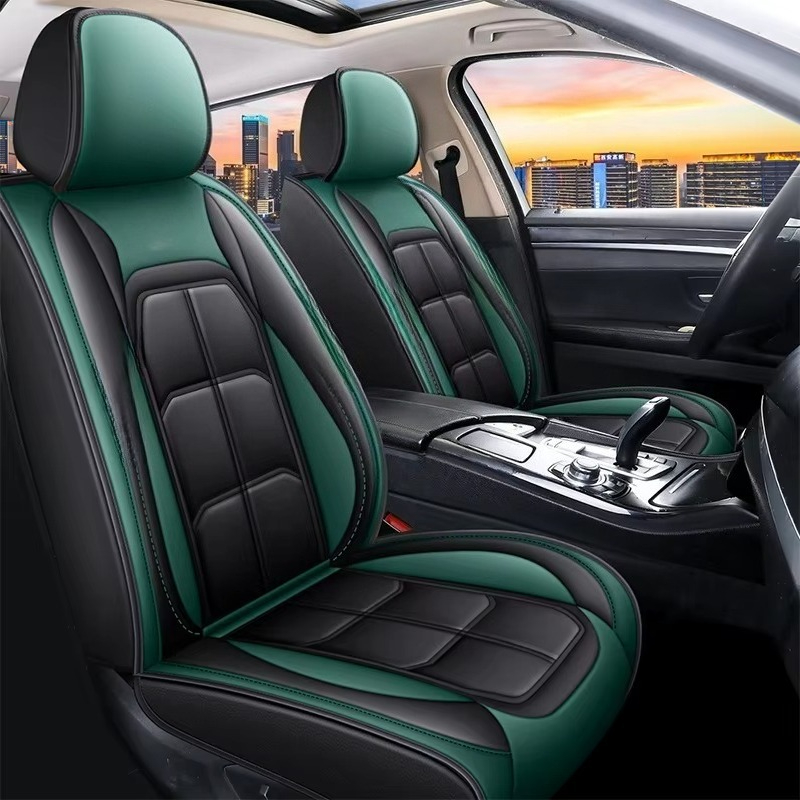 Leather Car Seat Cover - ユニバーサルカーシートカバーパッケージ スポーツプロテクティブPUレザー ファイブシーズンズ フロントクッションシートカバー 車内用 夏用