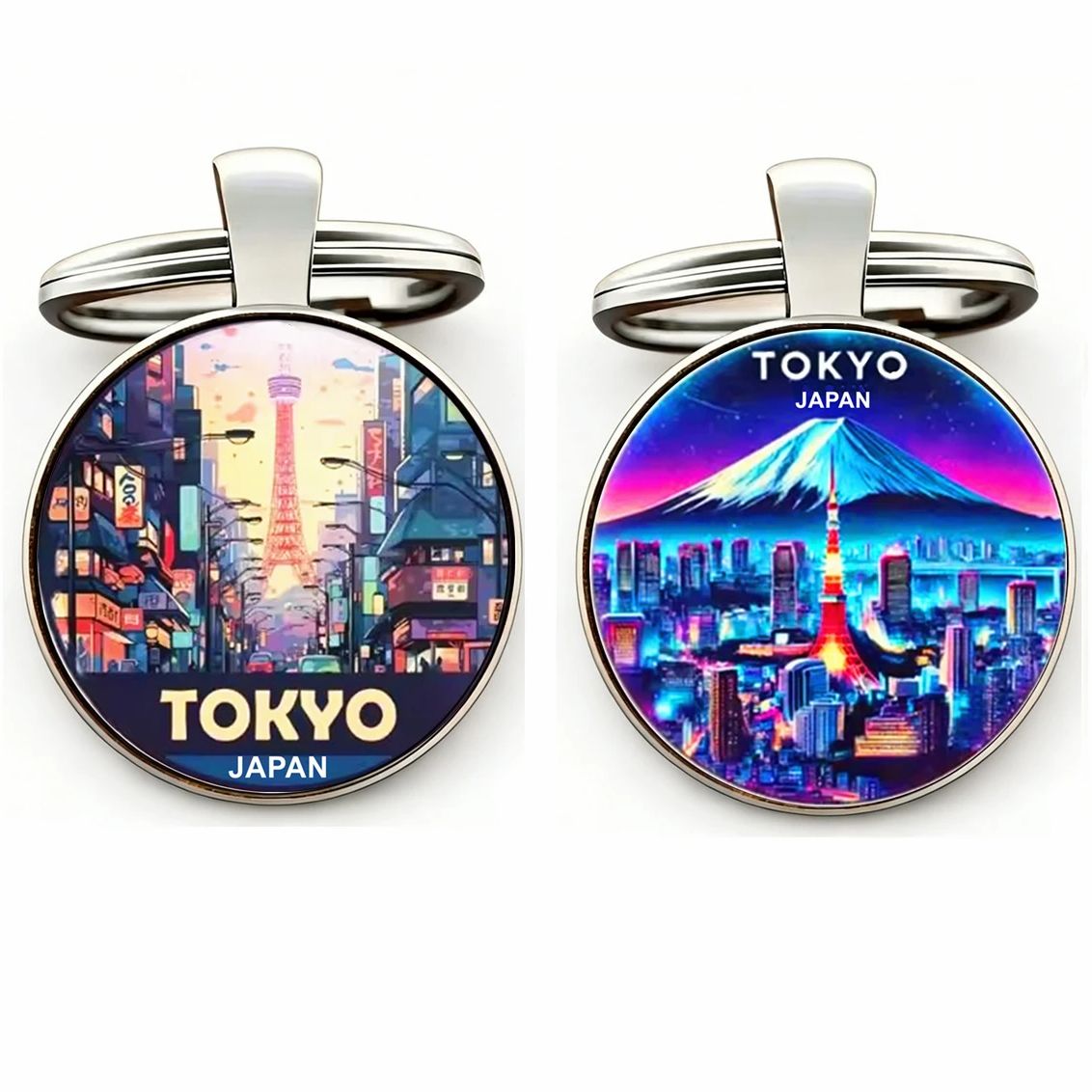 Car Accessories In Tokyo - 1個入り 東京キーホルダー 富士山キーホルダー、メタルガラスアニメキーチェーン 日本旅行お土産 バッグアクセサリー 車用ペンダント