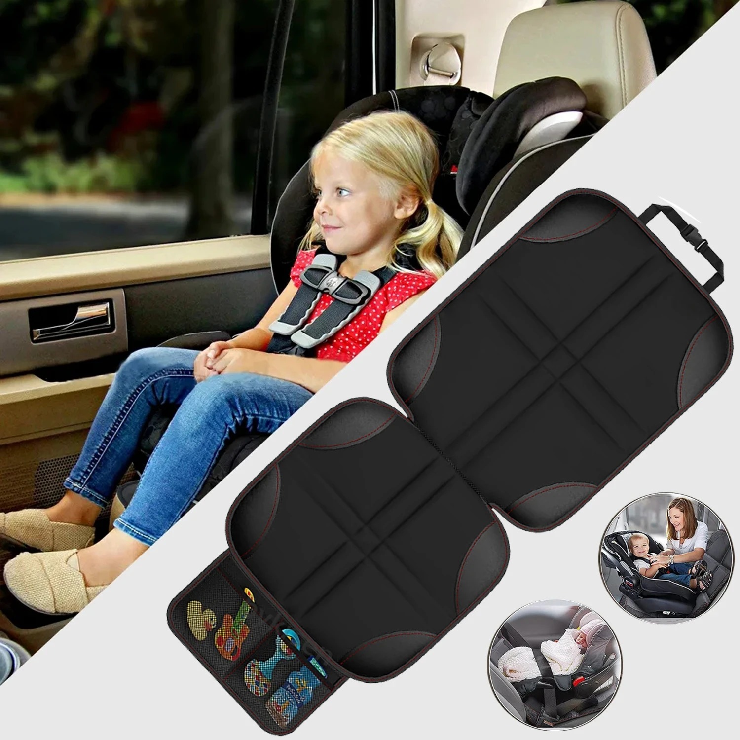 厚いPUレザー製チャイルドシートプロテクター、車用シートカバ - Leather Car Seat Cover のレビューと価格